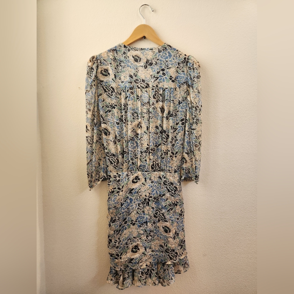 Veronica Beard Silk Dress Maggie Floral Print 3/4 Sleeve Shirred Mini Blue Sz 4 - Picture 11 of 16